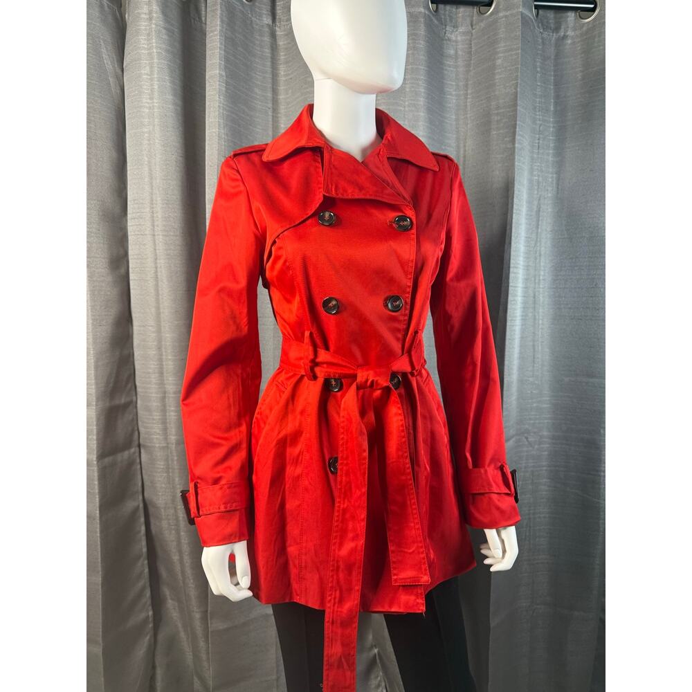 Mid Length Tomato Red Double Breasted Trench Coat